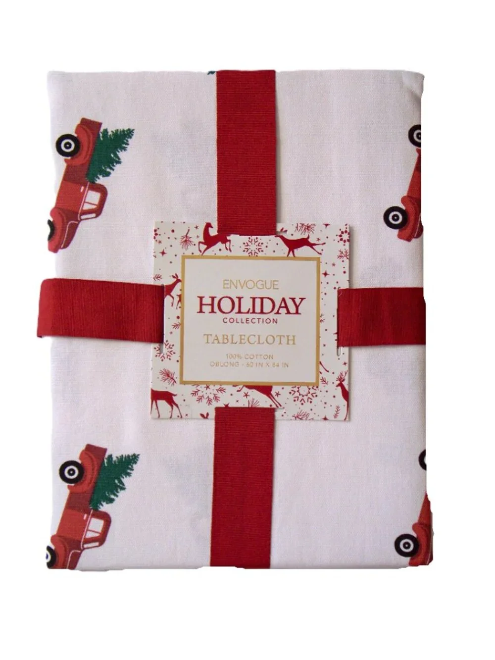 Envogue Holiday Collection Tablecloth 60 x 84 inches Red Pickup Truck Tree
